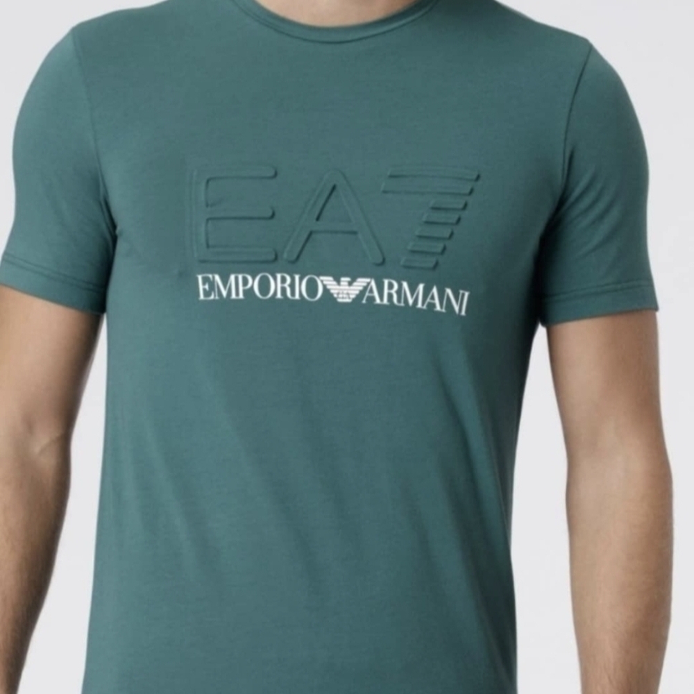 Emporio Armani Green Short Sleeve Tee with Tonal Logo